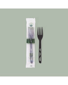 Fork, Medium Weight Black - Individually Wrapped CPLA Compostable Cutlery 1000/Case