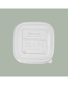 30-40oz Square Better Bowl Lid, Clear PLA- Embossed, Compostable, 300/cs