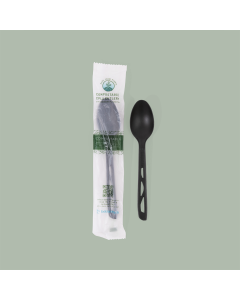 Spoon, Medium Weight Black - Individually Wrapped CPLA Compostable Cutlery 1000/Case